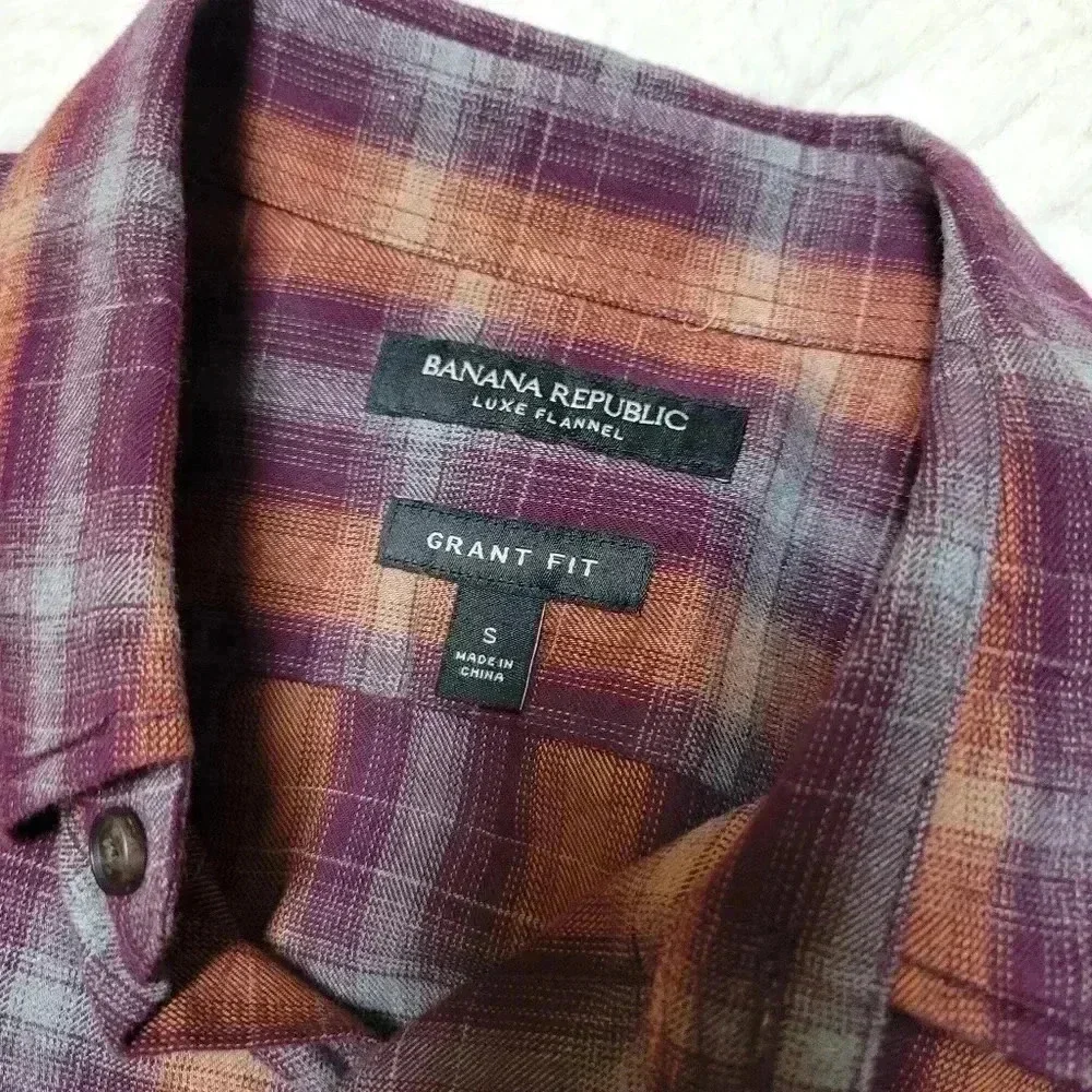Banana Republic Luxe Flannel Shirt Mens Small Grant Slim Fit Brushed Plaid